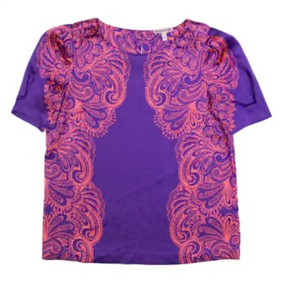 Juicy Couture Tops - Juicy Couture hot pink/purple design printed blouse with puff sleeves